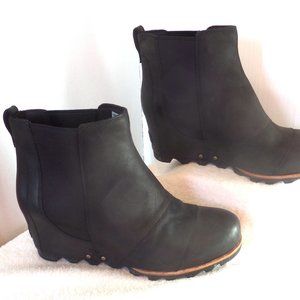 11 SOREL Black Leather Lea Wedge NL2334 Boots NICE